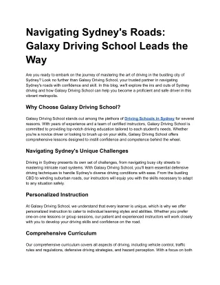 Navigating Sydney's Roads Galaxy Driving School Leads the Way