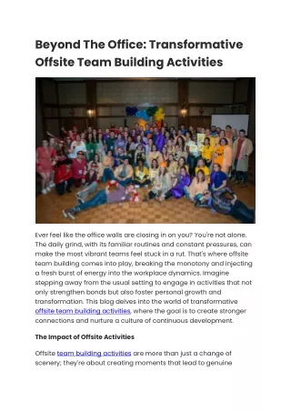 Transformative Offsite Team Building Activities