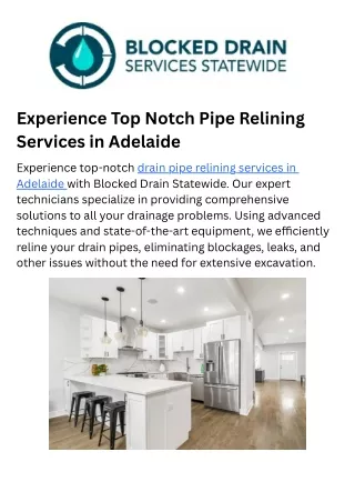 Experience Top Notch Pipe Relining Services in Adelaide