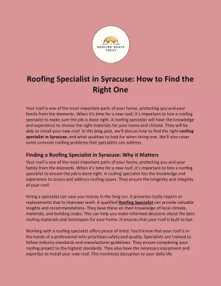 Roofing Specialist in Syracuse: How to Find the Right One