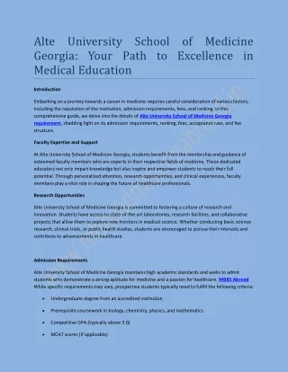 Alte University School of Medicine Georgia: Your Path to Excellence in Medical