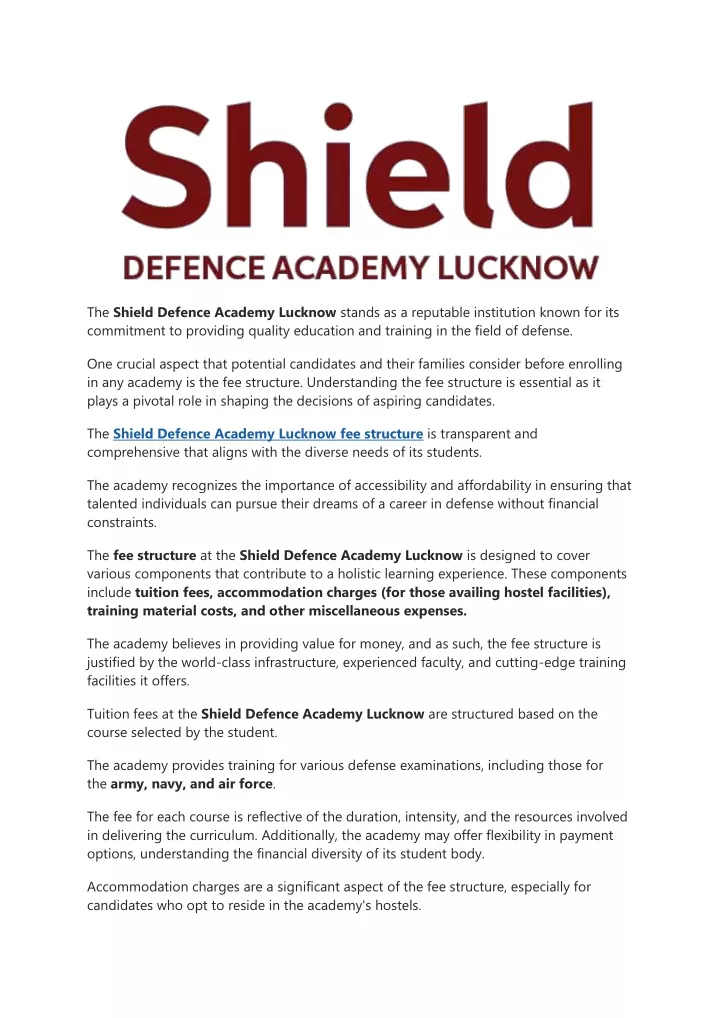 the shield defence academy lucknow stands