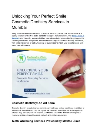 Unlocking Your Perfect Smile: Cosmetic Dentistry Services in Mumbai