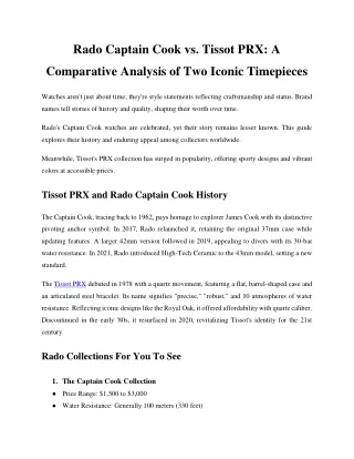 rado captain cook vs tissot prx a