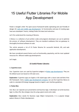 15 Useful Flutter Libraries For Mobile App Development