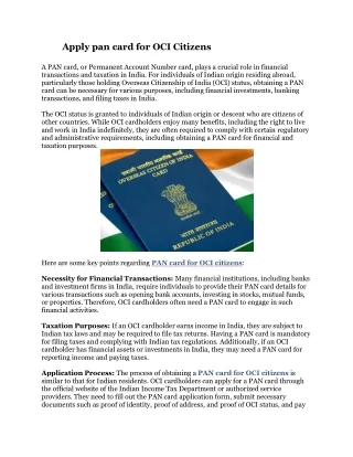 Apply pan card for OCI Citizens