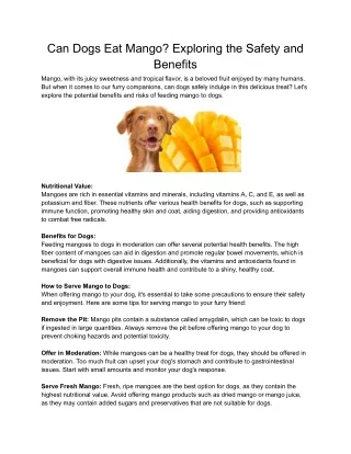 Can Dogs Eat Mango_ Exploring the Safety and Benefits
