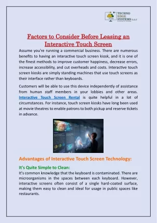 Factors to Consider Before Leasing an Interactive Touch Screen