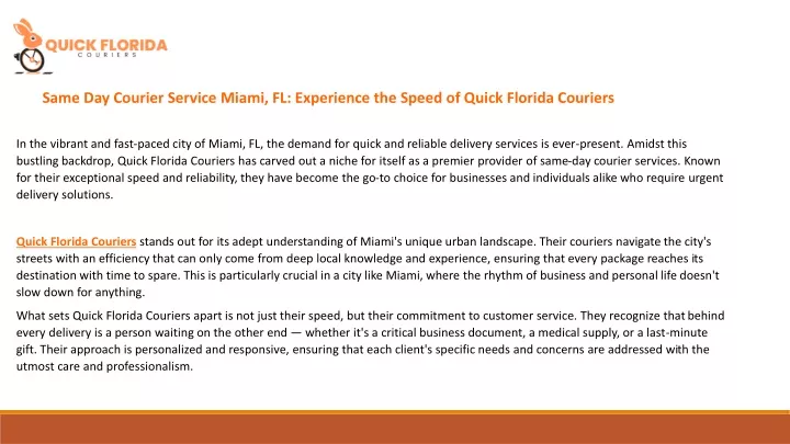 same day courier service miami fl experience