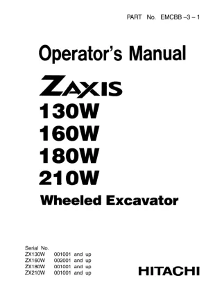 Hitachi ZAXIS 130W Wheeled Excavator operator’s manual SN 001001 and up