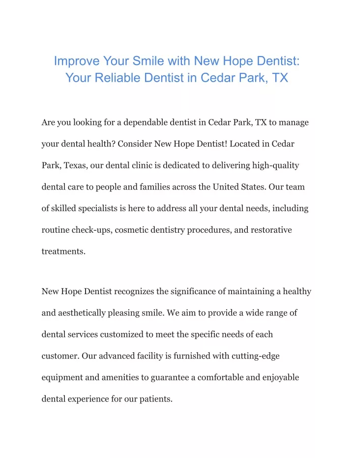 improve your smile with new hope dentist your