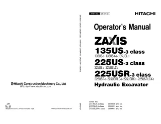 Hitachi Zaxis 135US-3 class Hydraulic Excavator operator’s manual SN080003 and up