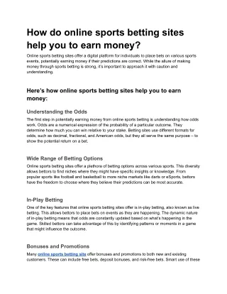 How do online sports betting sites help you to earn money?
