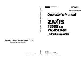 Hitachi Zaxis 135US-5N Hydraulic Excavator operator’s manual