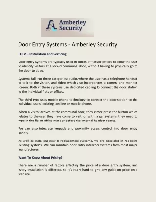 Door Entry Systems - Amberley Security