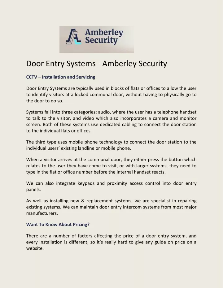 door entry systems amberley security