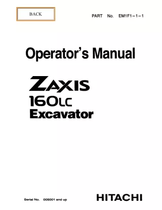 Hitachi Zaxis 160LC Excavator operator’s manual (Serial No. 005001 and up)