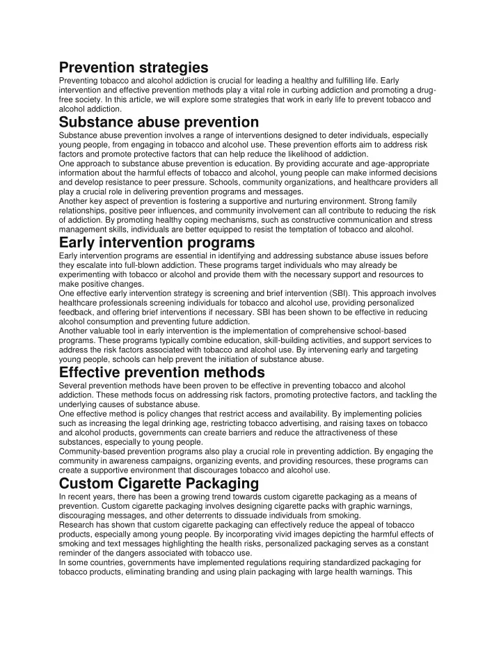 prevention strategies preventing tobacco