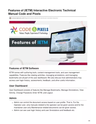 Features of IETM Interactive Electronic Technical Manual Code and Pixels