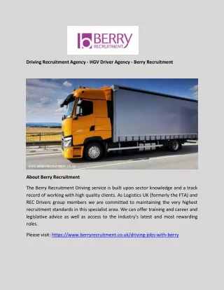 Driving Recruitment Agency - HGV Driver Agency - Berry Recruitment