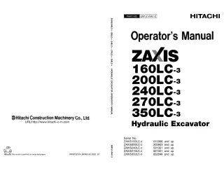 Hitachi ZAXIS 160LC-3 Hydraulic Excavator operator’s manual SN 010366 and up
