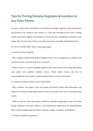 Tips for Finding Reliable Suppliers & Installers to buy Solar Panels