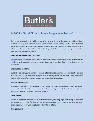 Is 2024 a Good Time to Buy a Property in Sutton - Butler's Homes