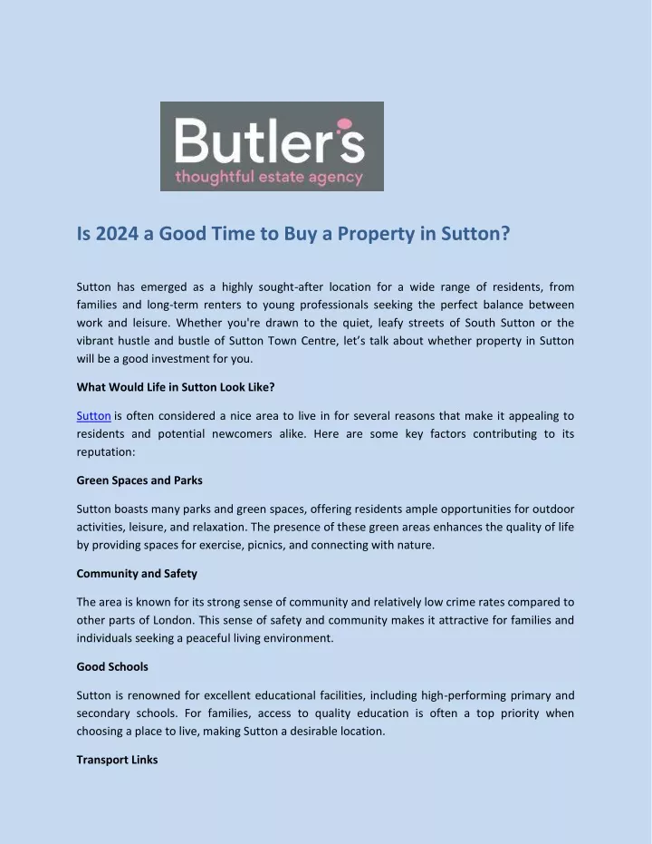 is 2024 a good time to buy a property in sutton