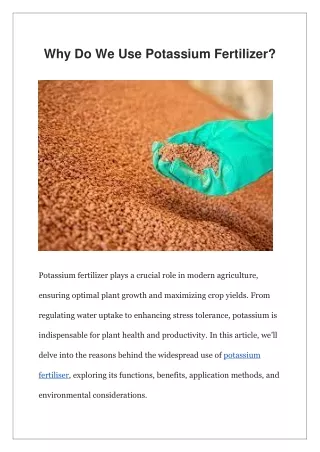Why Do We Use Potassium Fertilizer?