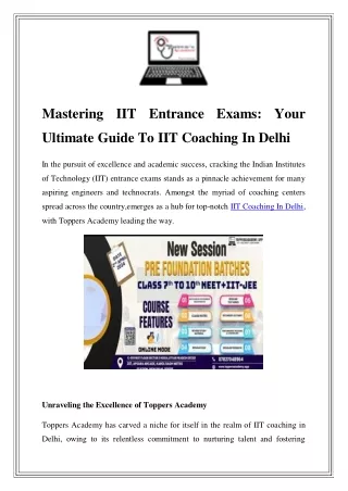 Excel with Excellence: Premier IIT Coaching in Delhi by Toppers Academy