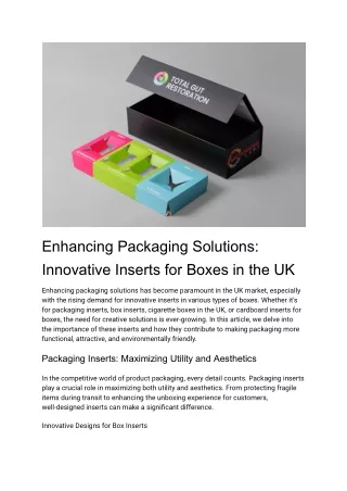 Enhancing Packaging Solutions: Innovative Inserts for Boxes in the UK