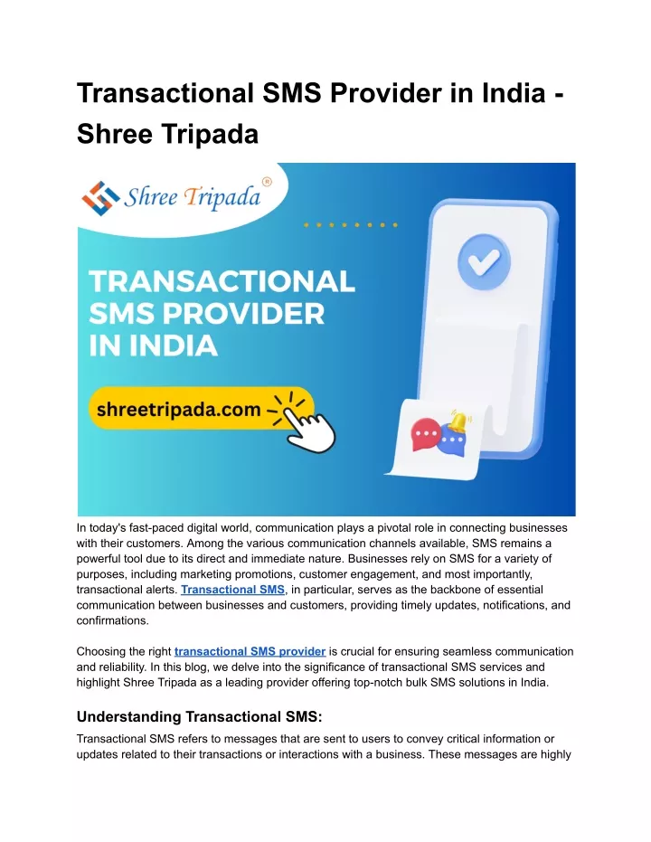 transactional sms provider in india shree tripada