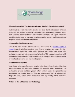 What to Expect When You Switch to a Private Hospital - Chase Lodge Hospital