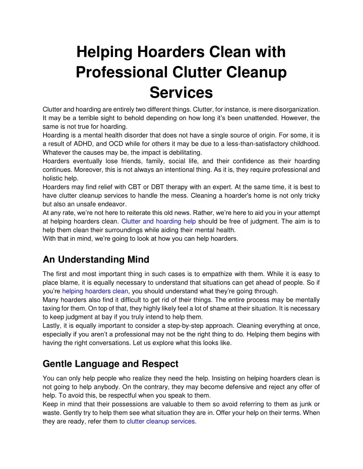 helping hoarders clean with professional clutter