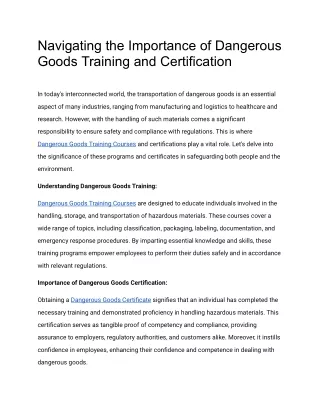 Navigating the Importance of Dangerous Goods Training and Certification