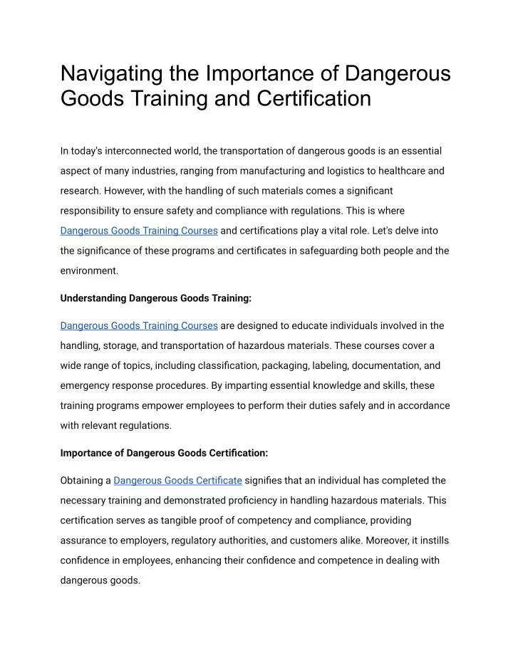 navigating the importance of dangerous goods