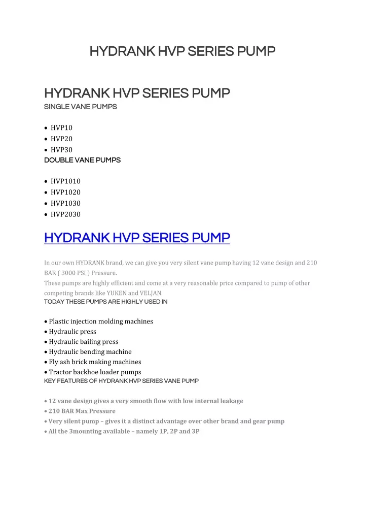 hydrank hvp series pum hydrank hvp series pump p