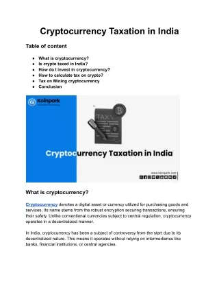 Cryptocurrency Taxation in India
