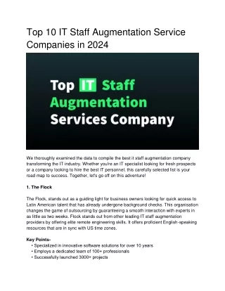 Top 10 IT Staff Augmentation Service Companies