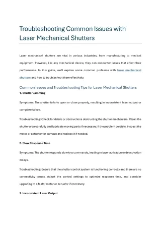 Troubleshooting Common Issues with Laser Mechanical Shutters
