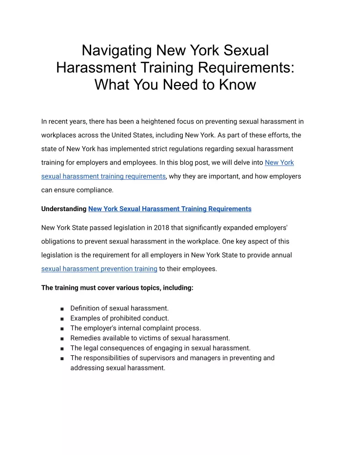 Ppt Navigating New York Sexual Harassment Training Requirements What