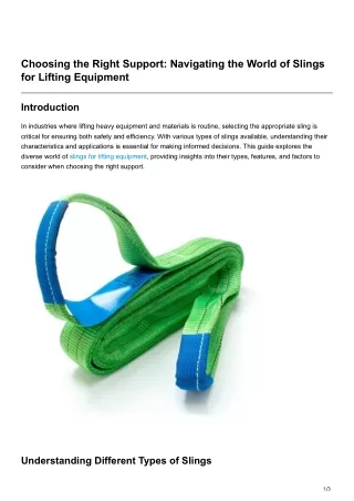 Choosing the Right Support Navigating the World of Slings for Lifting Equipment