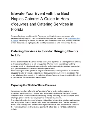 Elevate Your Event with the Best Naples Caterer A Guide to Hors d'oeuvres and Catering Services in Florida