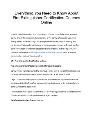 Everything You Need to Know About Fire Extinguisher Certification Courses Online