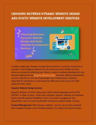 Choosing Between Dynamic Website Design and Static Website Development Services