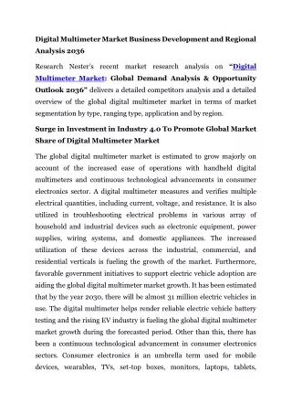 Digital Multimeter Market Current Trends 2036
