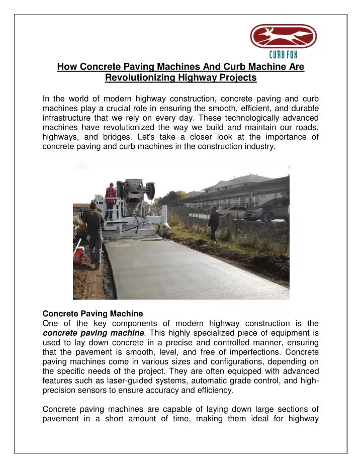 how concrete paving machines and curb machine