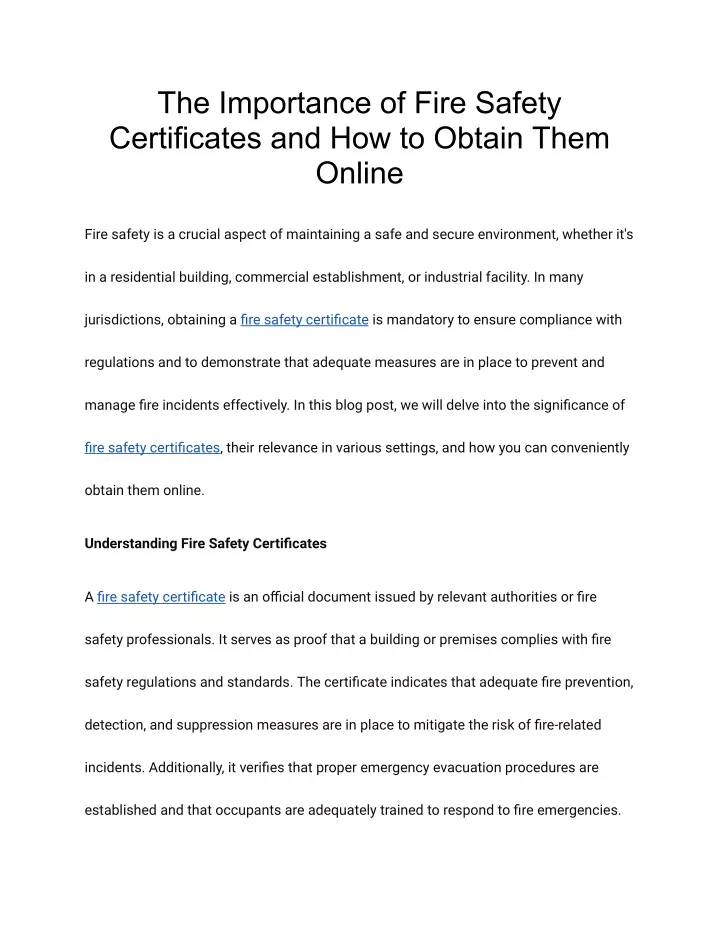 the importance of fire safety certificates