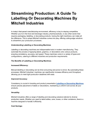 Streamlining Production A Guide To Labelling Or Decorating Machines By Mitchell Industries