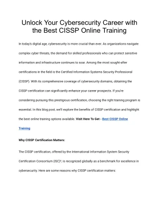 Unlock Your Cybersecurity Career with the Best CISSP Online Training